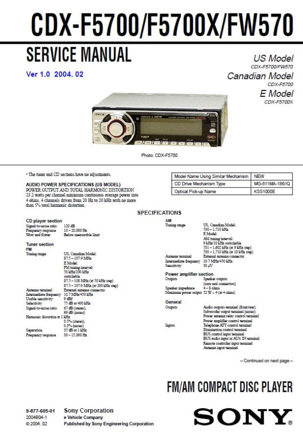 CDX-F5700, CDX-F5700X, CDX-FW570 Ver.1.0
